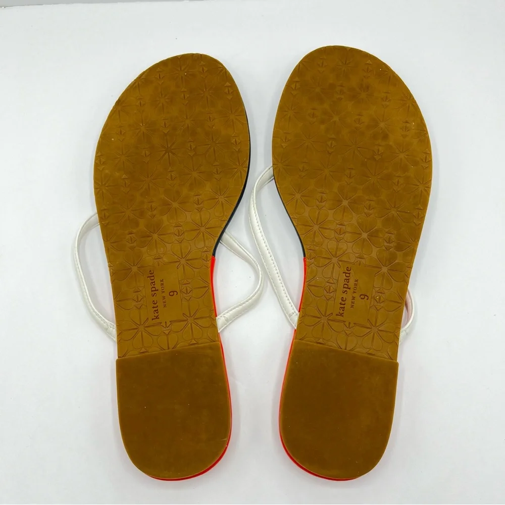 Kate Spade Women’s Size 9 Cabana Leather Orange/ Navy Blue Thong Sandals